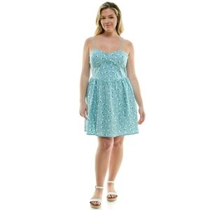 NWT NO BOUNDARIES Teal Floral Bustier Poplin Dress in Juniors M or XXL